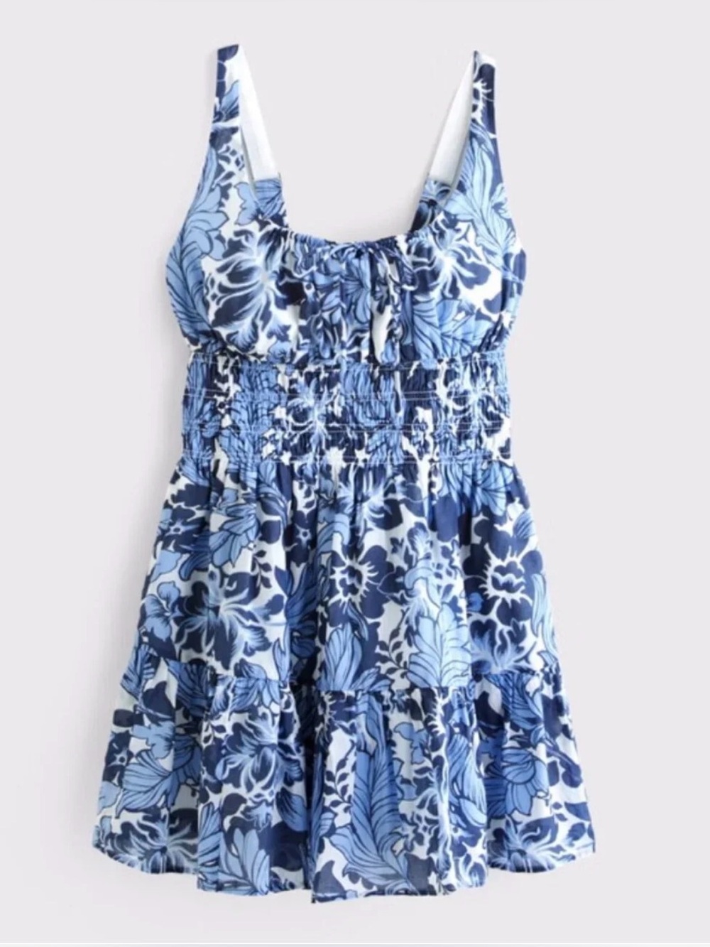 NWT Abercrombie - Smocked Tie-Front Mini Dress - Blue Floral - Medium
